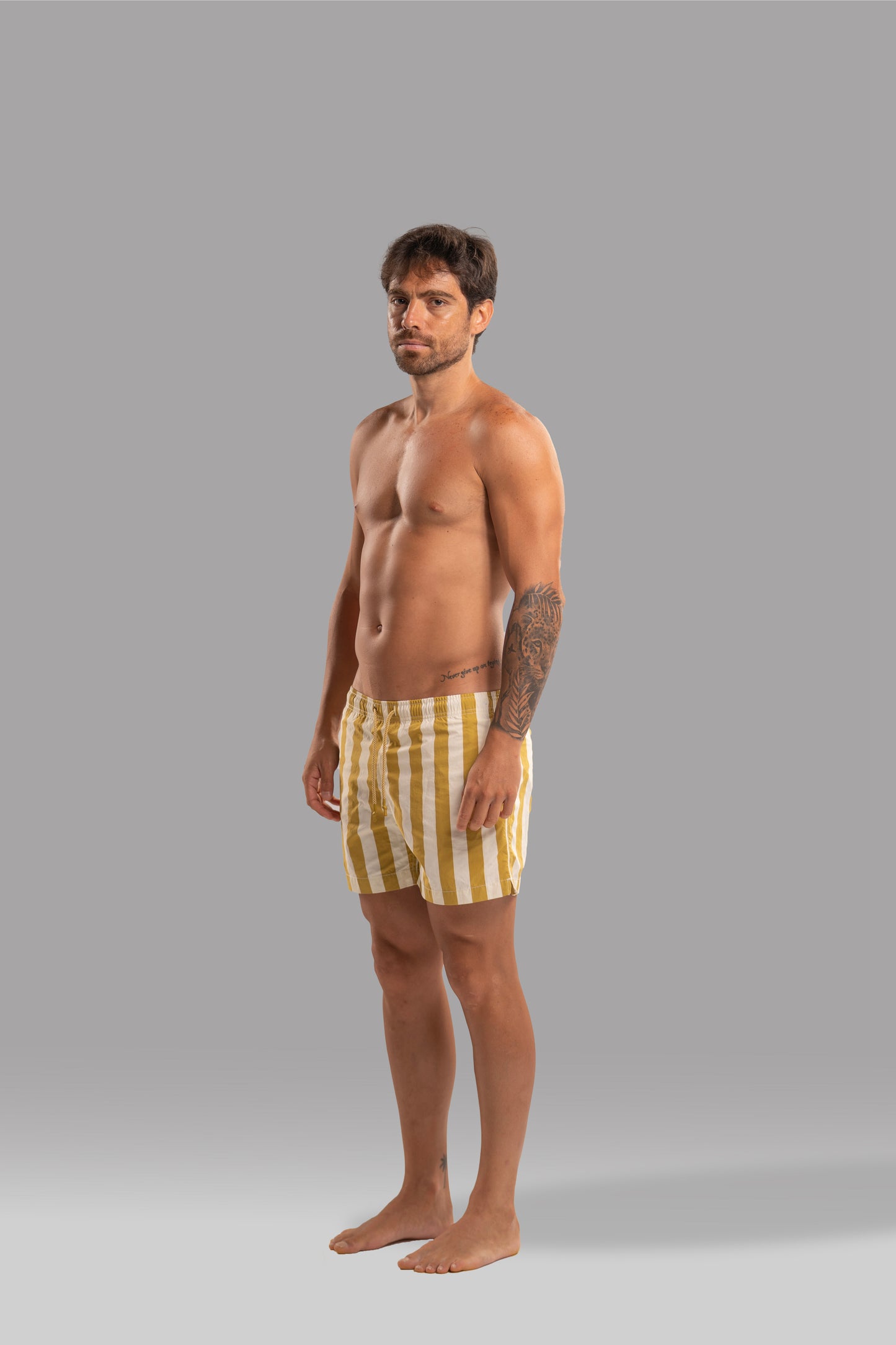 white & yellow Swim Shorts