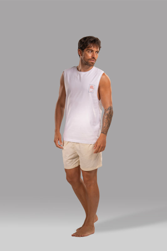 white with print Oversized Tank Top Shirt