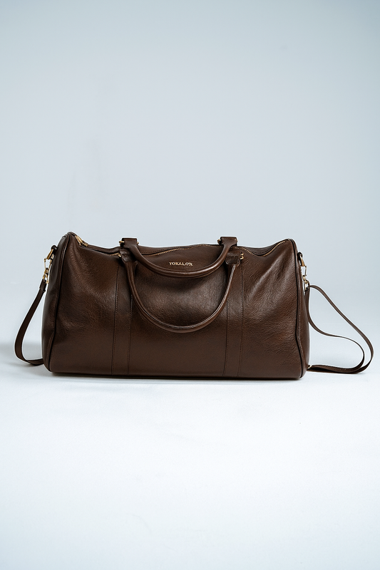 Brown duffle bag