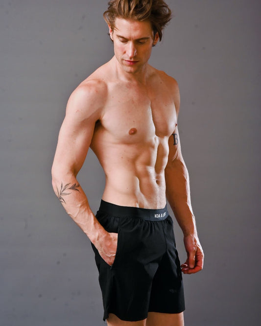Function Black Shorts with koa elastic band