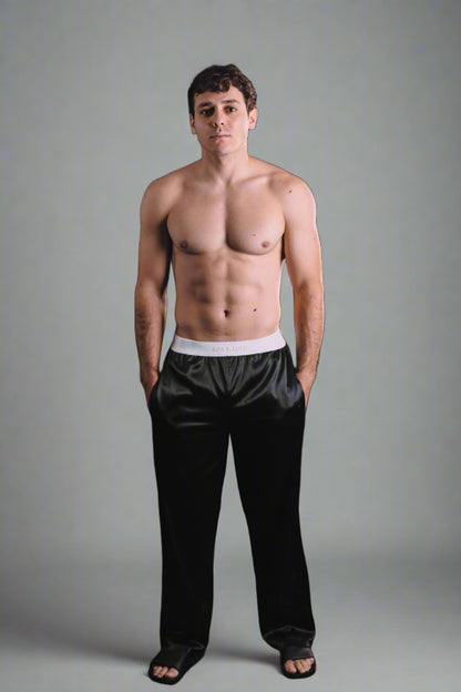 Men Black Satin Pants